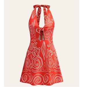 Commense Red Backless Dress with Swirl Pattern